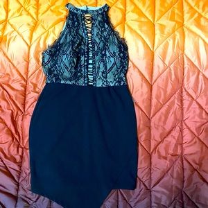 NWOT Black bustier lace dress L